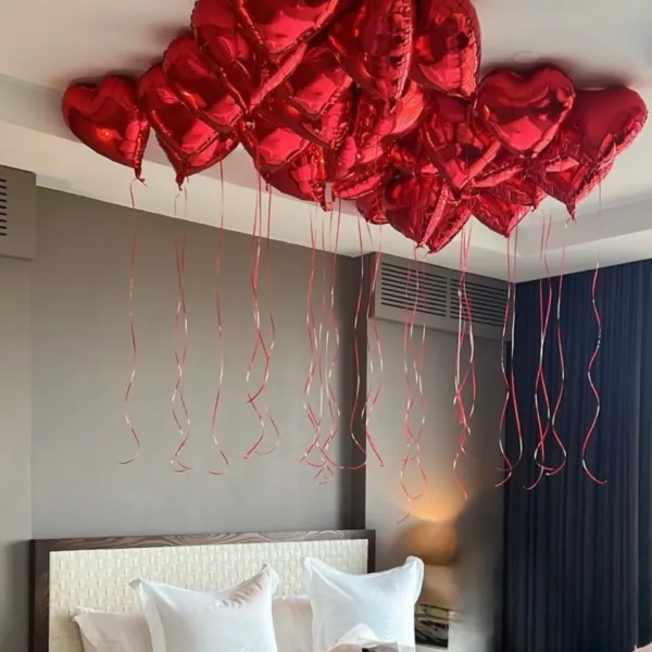 Ballon Métallique Coeur Hélium avec ficelle rouge