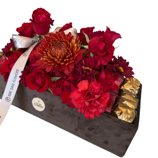 Plateau Royal Wedding L - Coffret Cadeau Luxueux pour la Mariée – Velours, Fleurs et Chocolats